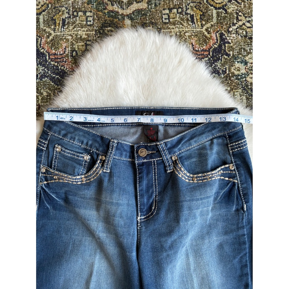 Earl Jean Women's Blue Denim Embellished Pocket Straight capri Leg Jeans Size 8 - Picture 7 of 8